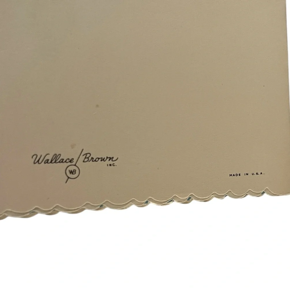 Unused Vintage 50s Thinking of You Card Fan and Roses Scalloped Friendship